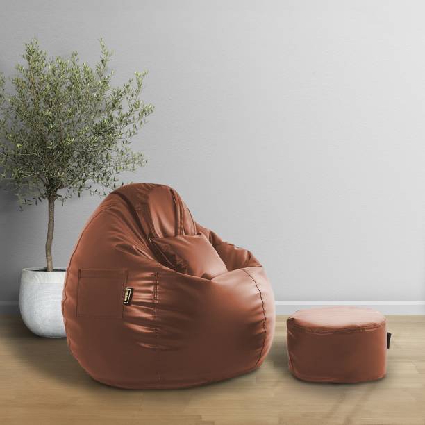 Seventh Heaven XXXL Filled Bean Bag with Cushion and Footrest - Scratch Resistant Premium Leatherite Bean Bag Chair  With Bean Filling