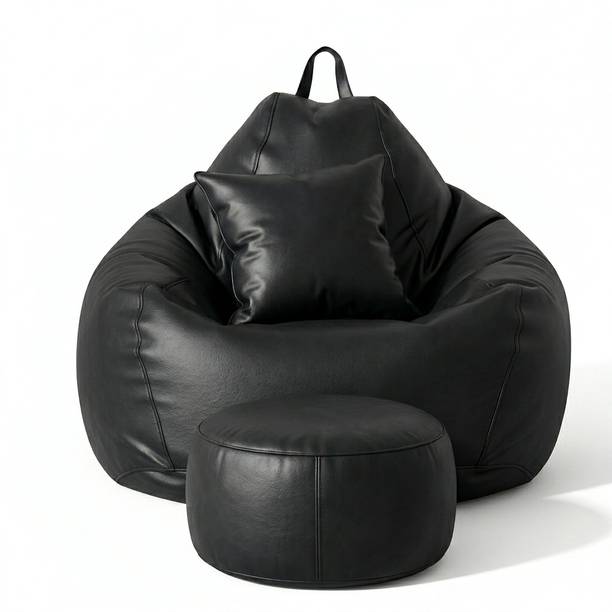 GIGLICK 4XL Bean Bag Cushion and Footrest Filled with Beans- Blac