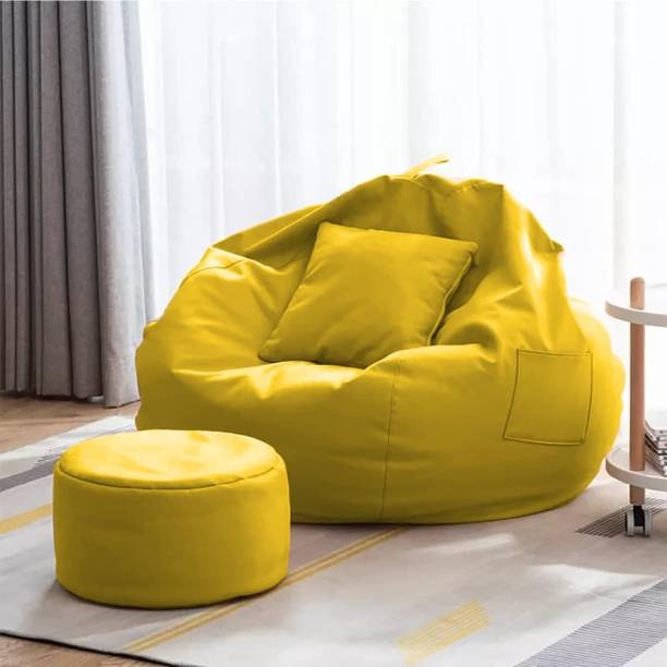 GIGLICK 4XL Bean Bag Cushion and Footrest Filled with Beans-Yellow Bean Bag Chair  With Bean Filling
