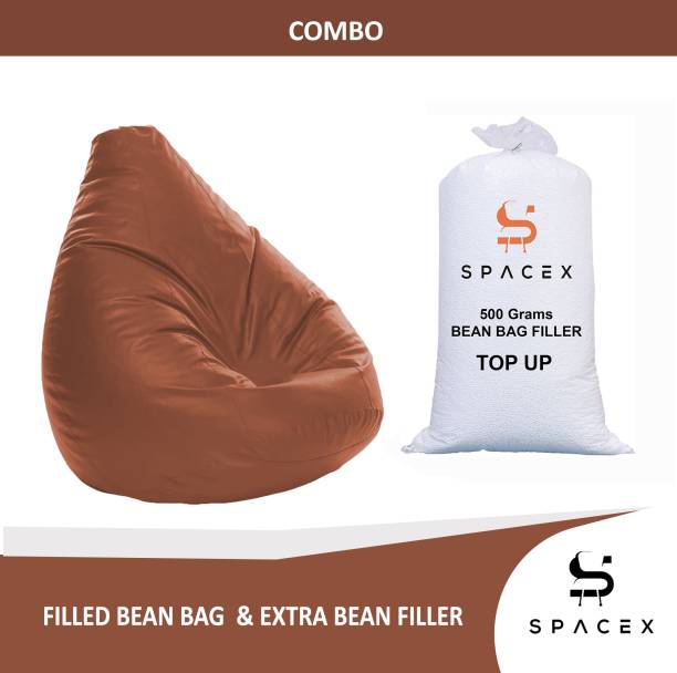 SPACEX XXXL Leatherette Filled Bean Bag with Extra Top-up Bean Filler/Ready to use Teardrop Bean Bag  With Bean Filling