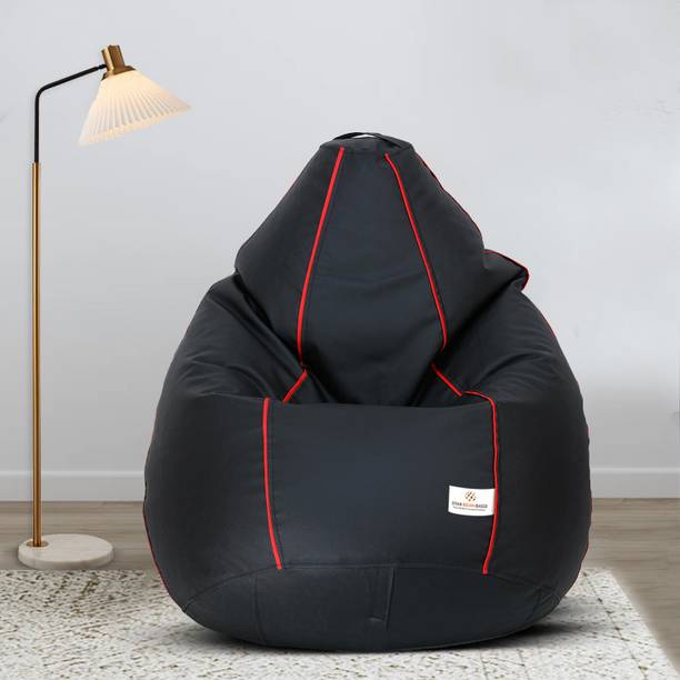 STAR XXXL Black With Red Piping Filled with Beans Teardrop Bean Bag  With Bean Filling