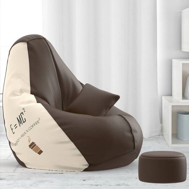 Beannie 4XL Premium, Designer - Brewed Bliss Theme-e=mc2 Brown Cream - Printed Teardrop Bean Bag  With Bean Filling
