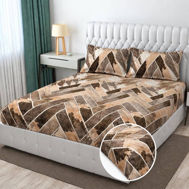 SHOPHOX Velvet King Fitted (Elastic) 300 TC Printed 1 Bedsheet