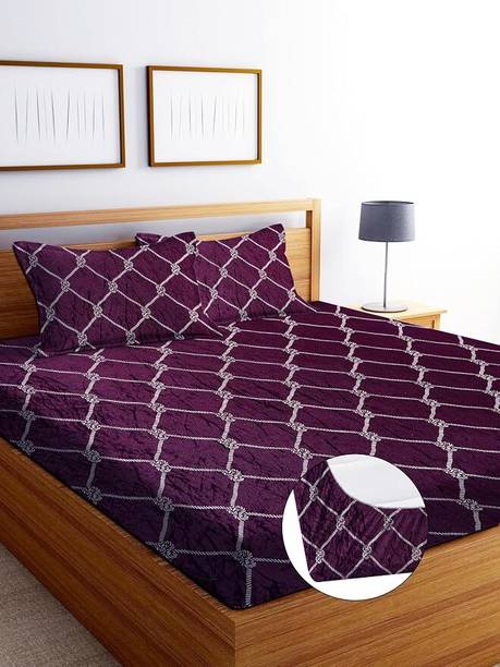 SHOPHOX Velvet Double, King Fitted (Elastic) 300 TC 3D Printed 1 Bedsheet