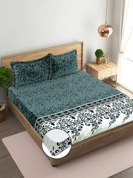 SHOPHOX Woolen Double Fitted (Elastic) 300 TC Solid 1 Bedsheet