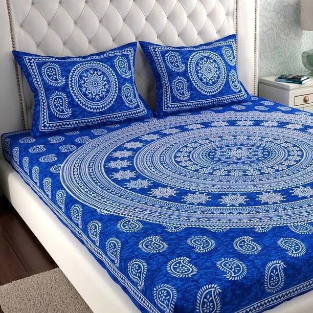 Maa Collection Cotton Double Flat 144 TC Jaipuri Prints Bedsheet