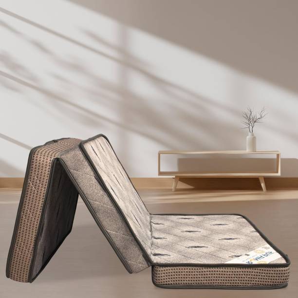 Roma Puf Tri-Fold HR Foam Mattress, Foldable Gray Sleeping Mat with Removable Cover Bed 3 inch Single Cotton Mattress