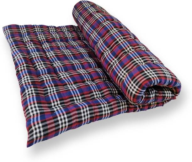 ARSH 100% Cotton 3x6 Ft Foldable Floor Mattress 3 Inch Thick BlueR Hostel & Guest Use 3 inch Single Cotton Mattress