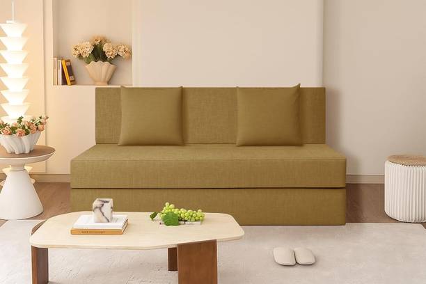 LIVEWELL GO Premium Quality Jute Fabric Lightweight Easy 2 Seater Double Foam Fold Out Sofa Cum Bed