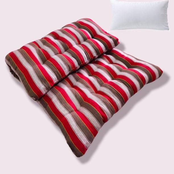 IMSmartMart Single Bed Soft Cotton Quilt (Maroon Lining,Star) (3 x 6 Single Bed one pillow) 5 inch Single Cotton Mattress