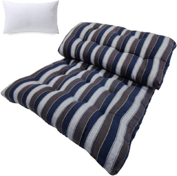 IMSmartMart Single Bed Soft Cotton Filled Quilt (Blue Lining ,Star) (3 x 6 )1 pillow) 5 inch Single Cotton Mattress