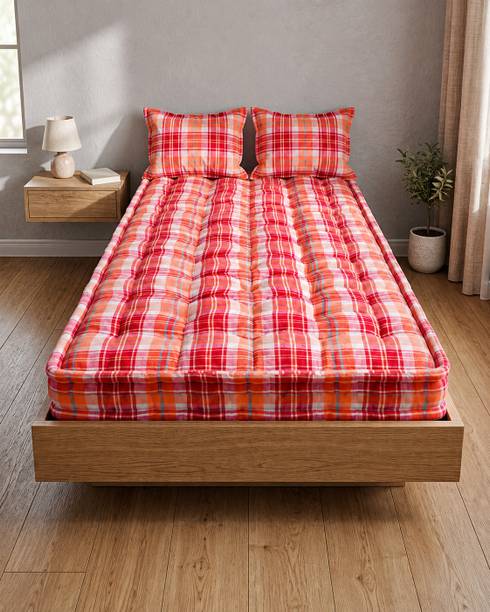 TIRAZ Box Type Heavy Border Fiber Cotton Mattress For Floor & Bed Size(Single 72x36x5) 5 inch Single Cotton Mattress