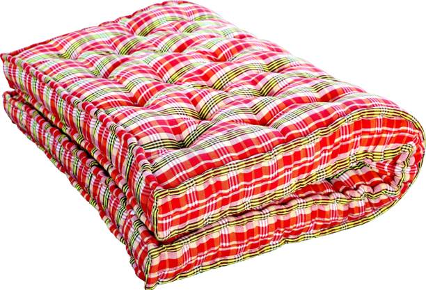 TEERAZ Cotton Fiber Gadda Heavy Border Fiber Cotton Mattress For Floor & Bed (78x72x5) 5 inch King Cotton Mattress