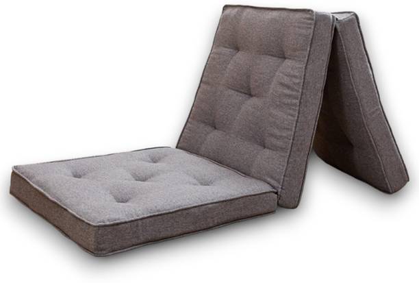 Milliard Grey Jute Fabric (24X72X5 Inches) Portable Tri Folding Cotton Mattress /Chairpad 5 inch Single Cotton Mattress
