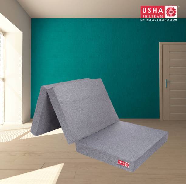 USHA SHRIRAM Tri-Fold Portable & Foldable Mattress with Herb Fresh™ Tech. 6 Years Warranty 4 inch Single PU Foam Mattress