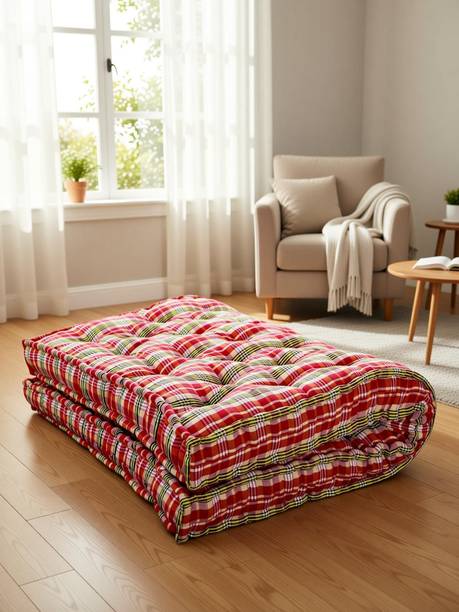 TEERAZ Cotton Fiber Gadda Heavy Border Fiber Cotton Mattress For Floor & Bed (78x72x5) 5 inch King Cotton Mattress