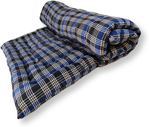 ARSH 100% Cotton 3x6 Ft Foldable Floor Mattress 3 Inch Thick Blue Hostel & Guest Use 3 inch Single Cotton Mattress