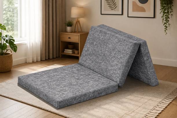Rest on Trifold Foam Mattress Grey Fabric 72x30x2 Inch Folding Guest Bed Portable 2 inch Single PU Foam Mattress