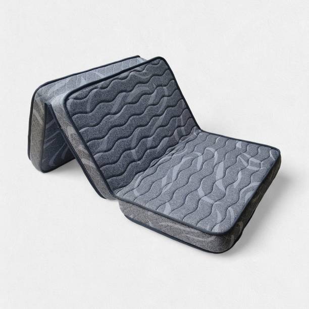 Mahaveer Home Decor Trifold Foldable 3 Fold With Quilted Cloth Both side (Grey) 3 inch Single High Density (HD) Foam Mattress
