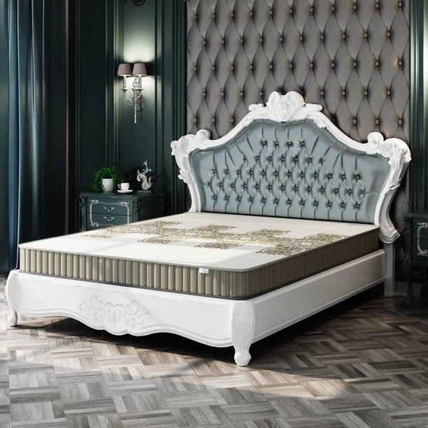 House of Pataudi Orthopedic HR foam with Luxury Anti Microbial Fabric|Roll Pack with 2 Pillows| 8 inch Queen Bonnell Spring Mattress