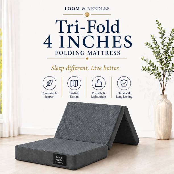 Loom & Needles Trifold Foldable Folding 3 Fold Collapsable 4 inch Single High Resilience (HR) Foam Mattress