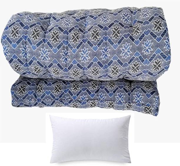 IMSmartMart Quilt Mattress | Gadda Medium Firm Soft Cotton Mattress | Box With One Pillow 5 inch Single Cotton Mattress