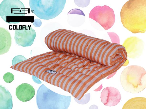 COLOFLY Soft Cotton Multicolour Mattress / Gadda Single Bed Orange 4 inch Single Cotton Mattress