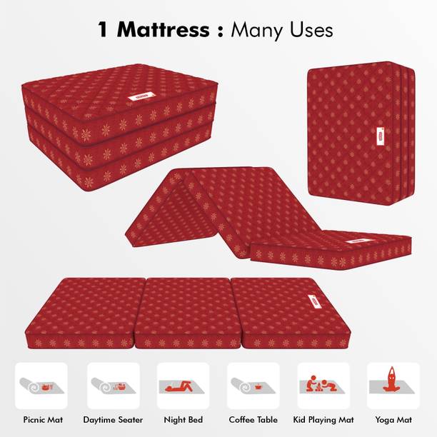 Usha Shriram Essentio 3 Fold Reversible Travel Bed at FACTORY RATE 4 inch Double PU Foam Mattress