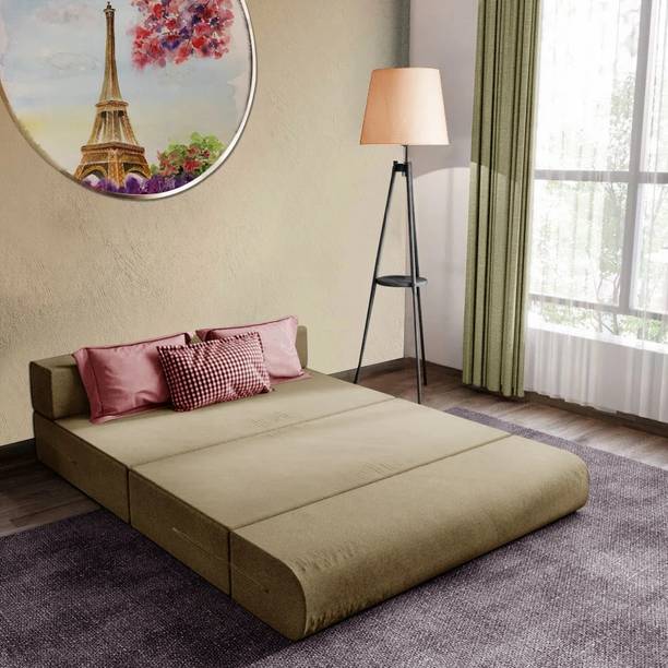 Dr Smith 5X6-Feet Foldable Sofa Bed-Three Seater-Golden 8 inch Queen EPE Foam Mattress