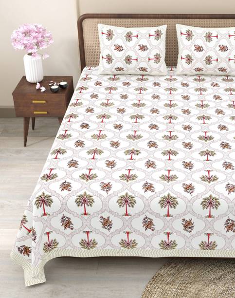 CLOTHOLOGY 240 TC Cotton King Jaipuri Prints Flat Bedsheet