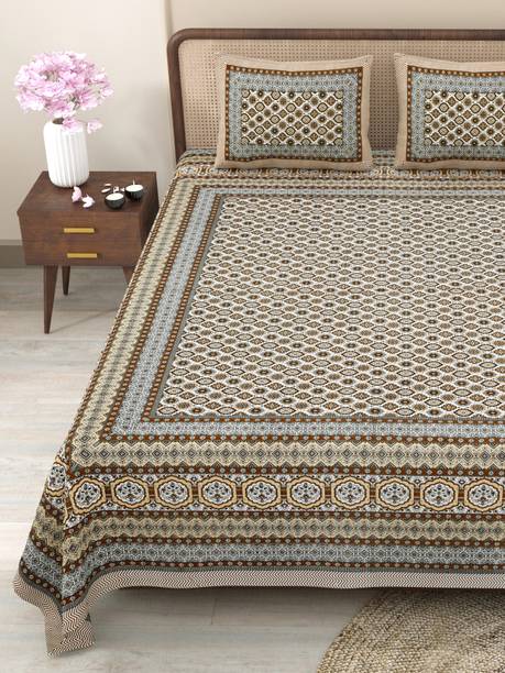 CLOTHOLOGY 240 TC Cotton King Jaipuri Prints Flat Bedsheet