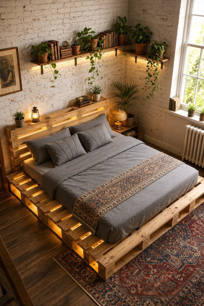 Knowk knock Beautiful Nordic 4×6 ft Pine Wood Pallet Bed Rustic Modern Wooden Fu