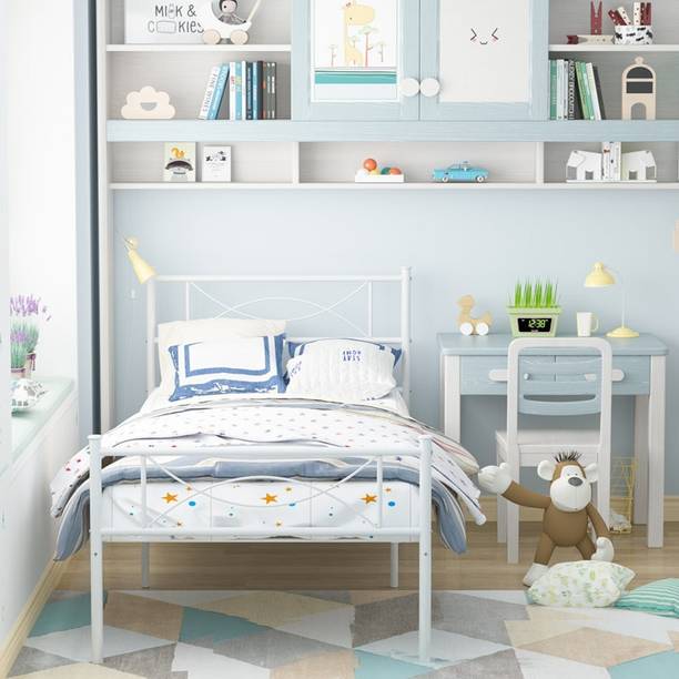 Vibrant Interior AVYAAN White (6x6) Metal King Bed