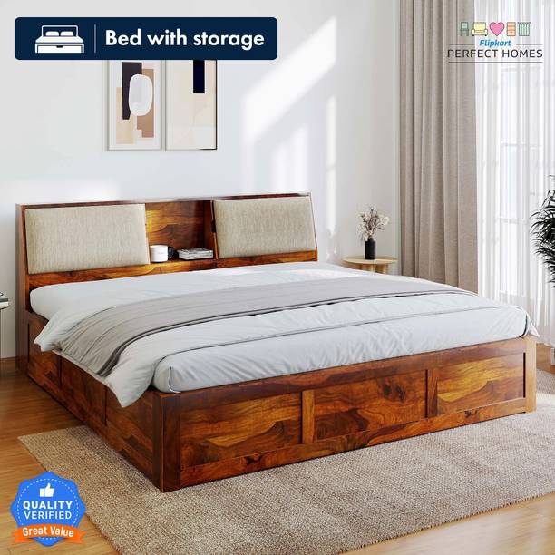 Flipkart Perfect Homes Stout with Storage Headboard Solid Wood Queen Box Bed, 220 cm x 158 cm (7.22 ft x 5.18 ft)