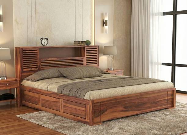 Taskwood Furniture Solid Sheesham Wood King Size Bed For Bedroom. Mattress Size (78 In x 72 In) Solid Wood King Box Bed, 187.96 cm x 213.36 cm (6.17 ft x 7.0 ft)