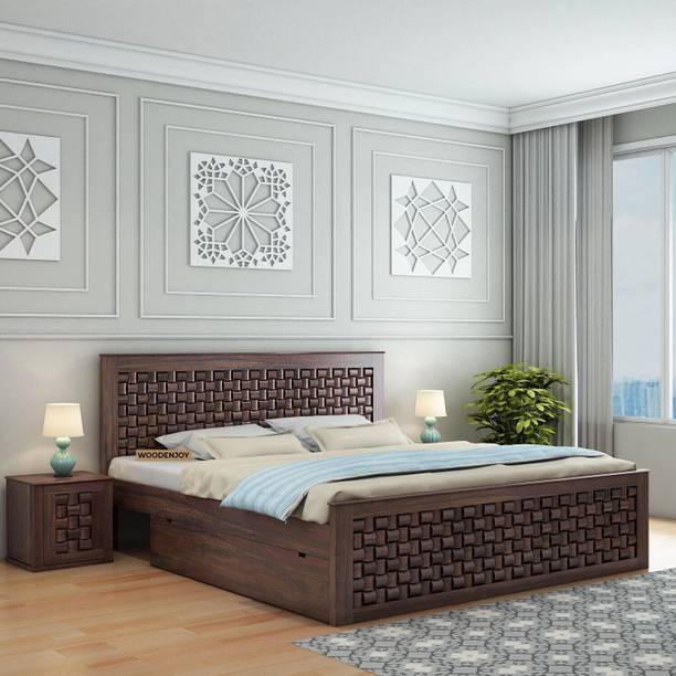 WoodLab Sheesham Wood Queen Bed With Drawers Storage/Wooden Queen Bed With Storage Solid Wood Queen Drawer Bed, 208.28 cm x 160.02 cm (6.83 ft x 5.25 ft)