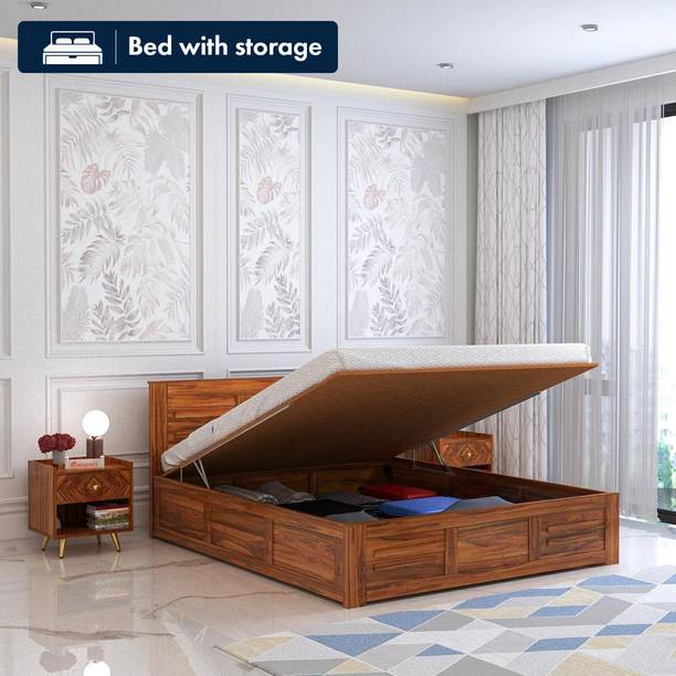 Ganpati Arts Sheesham Wood Swiss Bed/Wooden Cot With Hydraulic Storage Bed For Bedroom/Home Solid Wood King Hydraulic Bed, 205 cm x 190 cm (6.73 ft x 6.23 ft)