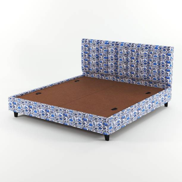 Carftjar Floral Print Fabric Queen Size Bed With Headboard For Bedroom/ Hotel/ Kids Room| Engineered Wood Queen Bed