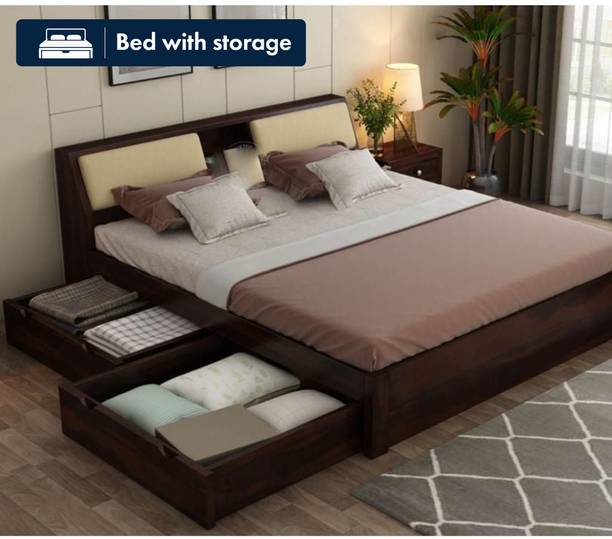 AMBICA WOODMART Sheesham Wood Queen Size Bed Queen Size Bed With Drawer Storage Queen Size cot Solid Wood Queen Drawer Bed, 223.5 cm x 160 cm (7.33 ft x 5.25 ft)