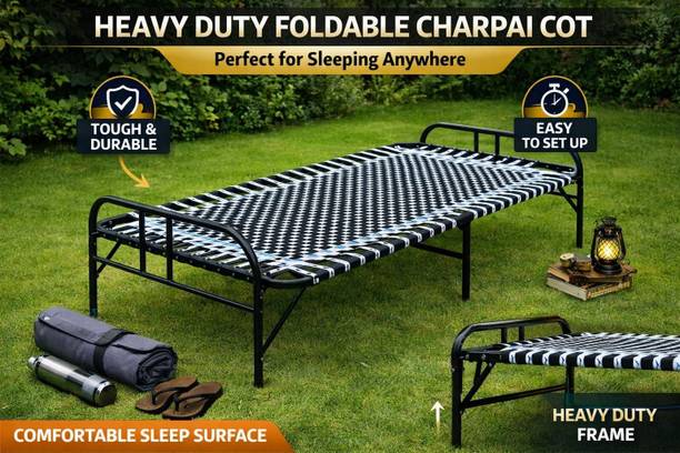 Nandeksha Single Folding Bed Niwar Charpai Khatiya Bed for Sleeping Size Metal Single Bed, 88 cm x 182 cm (2.89 ft x 5.97 ft)