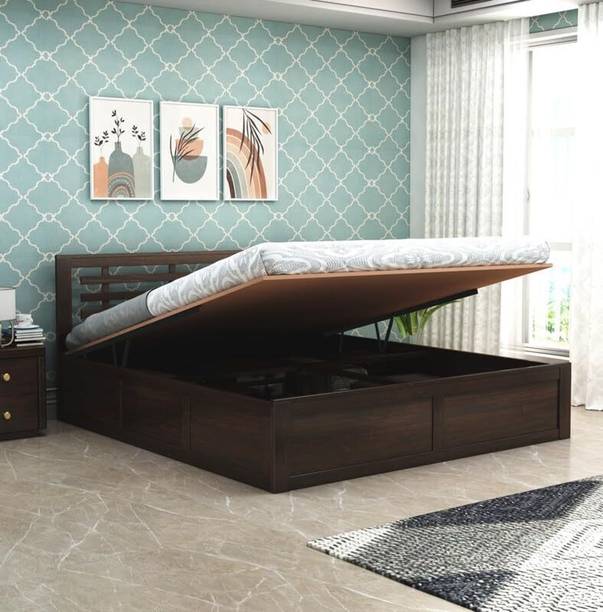 SUNCROWN Amora Solid Wood Queen Hydraulic Bed, 224 cm x 158 cm (7.35 ft x 5.18 ft)