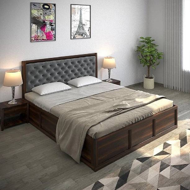 Utkarsh Solid Wood Queen Size Bed With Upholstered Headboard For Bedroom/ KIds Room || Solid Wood Queen Box Bed