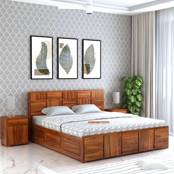 Dreamydesks Sheesham Wood King Size Bed with Box Storage Solid Wood King Box Bed