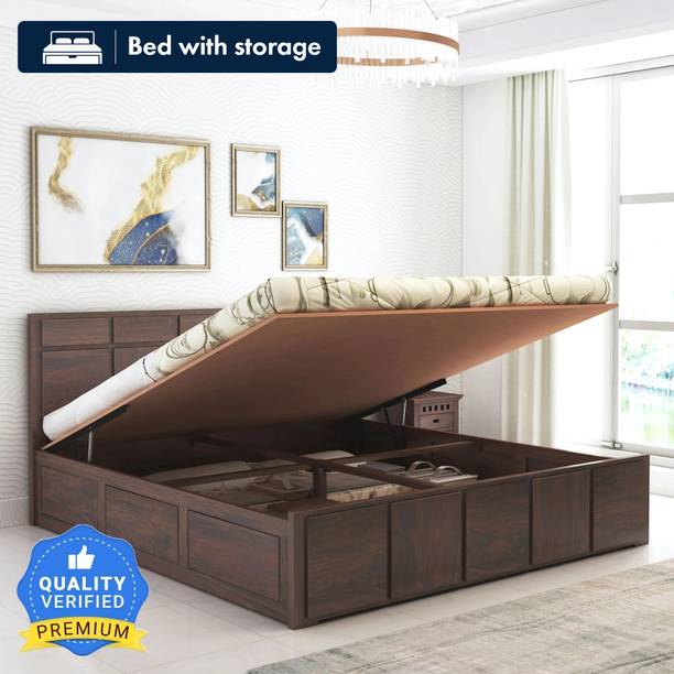 Ganpati Arts Sheesham Wood Scott Bed/Wooden Cot With Hydraulic Storage Bed For Bedroom/Home Solid Wood King Hydraulic Bed, 206 cm x 191 cm (6.76 ft x 6.27 ft)