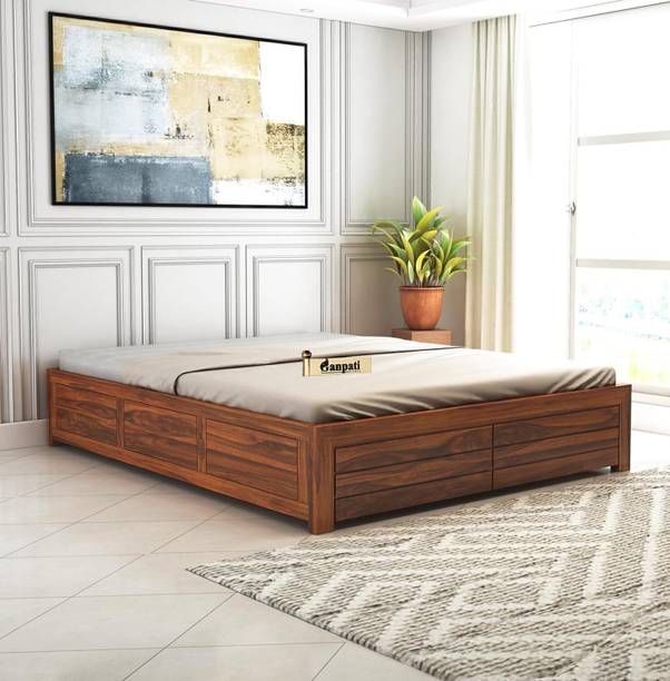 Ganpati Arts Italian King Size Bed With Box Storage/Without Headboard Bed For Home Solid Wood King Box Bed