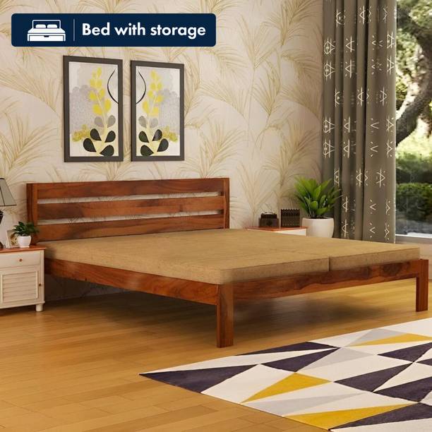 CLANECRAFT Solid Sheesham Wood King Size Bed Without Mattress & Storage For Bed Room, Hotel Solid Wood King Bed, 205 cm x 190 cm (6.73 ft x 6.23 ft)
