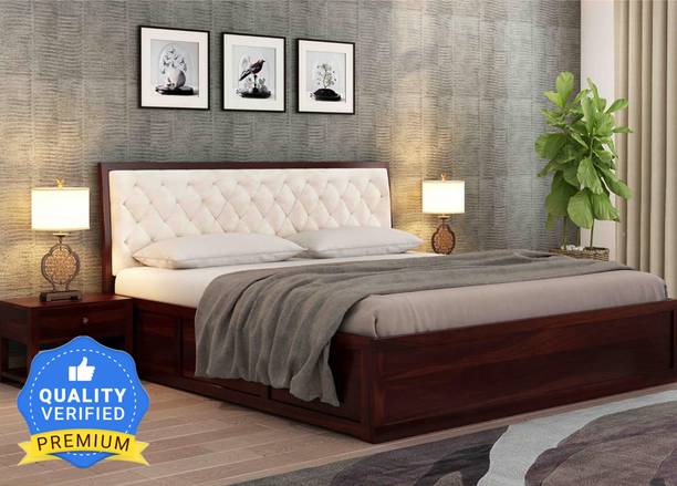 Taskwood Furniture Solid Sheesham Wood King Size Bed With Fabric Headboard For Bed Room, Hotel. Solid Wood King Box Bed