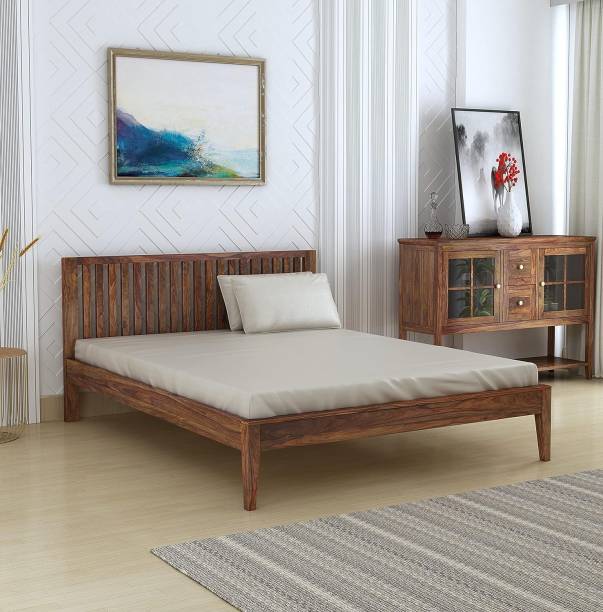 Utkarsh Sheesham Wooden Queen Size Double Bed without Storage for Living & Bedroom | Solid Wood Queen Bed
