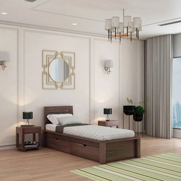 WOODENJOY Sheesham Wood Single Bed With Drawers Storage/Wooden Single Bed With Storage Solid Wood Single Drawer Bed
