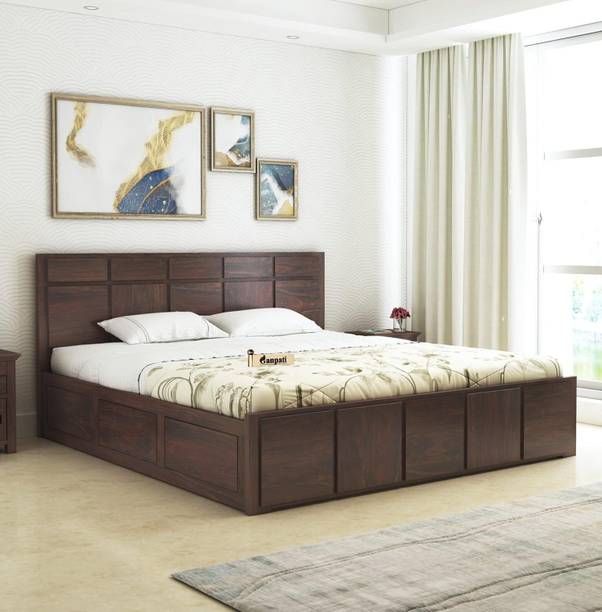 Ganpati Arts Sheesham Wood Scott Bed For Bedroom/Wooden Cot/Bed With Box Storage For Home Solid Wood Queen Box Bed, 206 cm x 163 cm (6.76 ft x 5.35 ft)